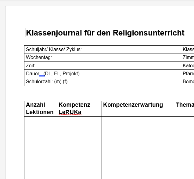Klassenjournal Religionsunterricht und Katechese